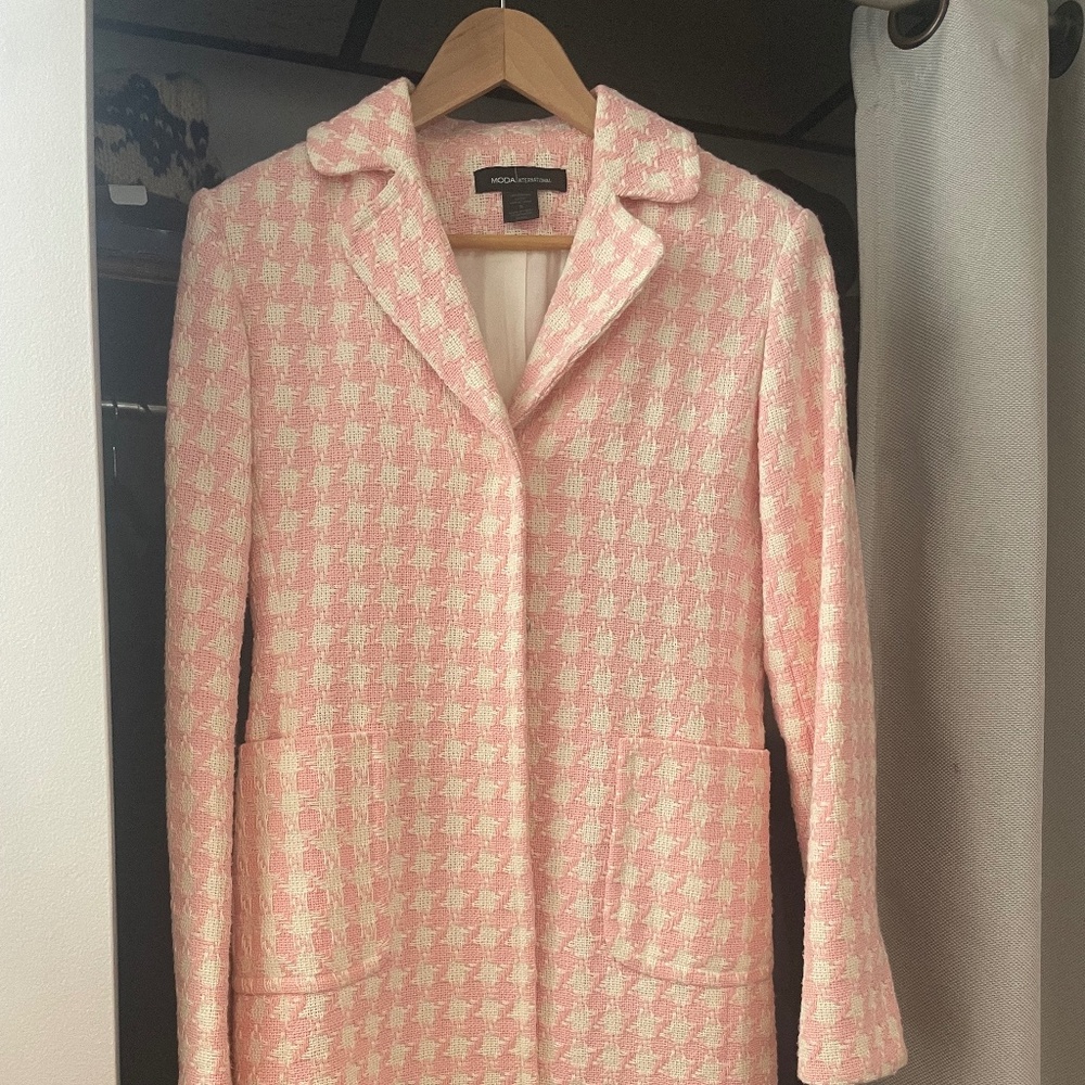 Vintage Moda International Pink Houndstooth Tweed Coat - Size 6
